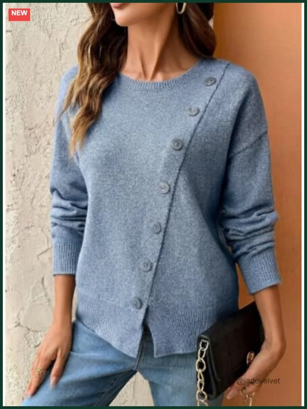 Womens Crewneck Long Sleeve Knit Pullover Sweater with Drop Shoulder